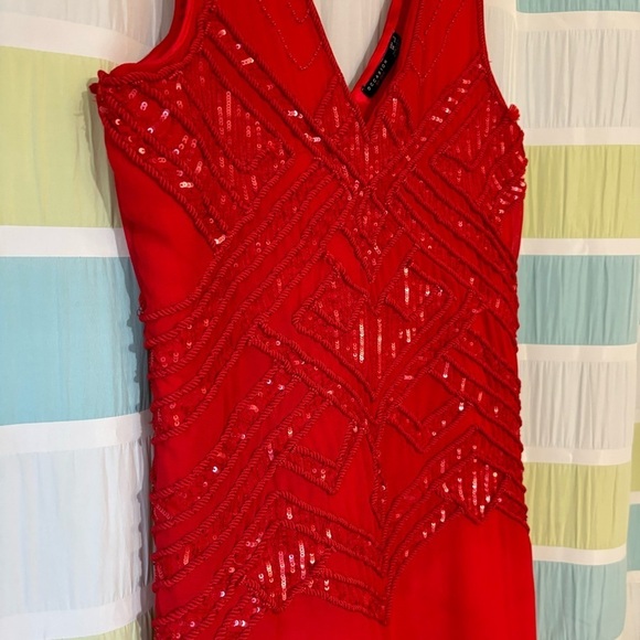 Red Beaded Cocktail Dress Y2K Sleeveless Sz Small - Picture 4 of 9